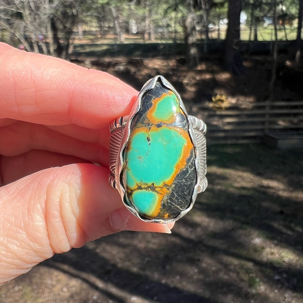 Native American Blackjack Turquoise Ring - Picture 3 of 8
